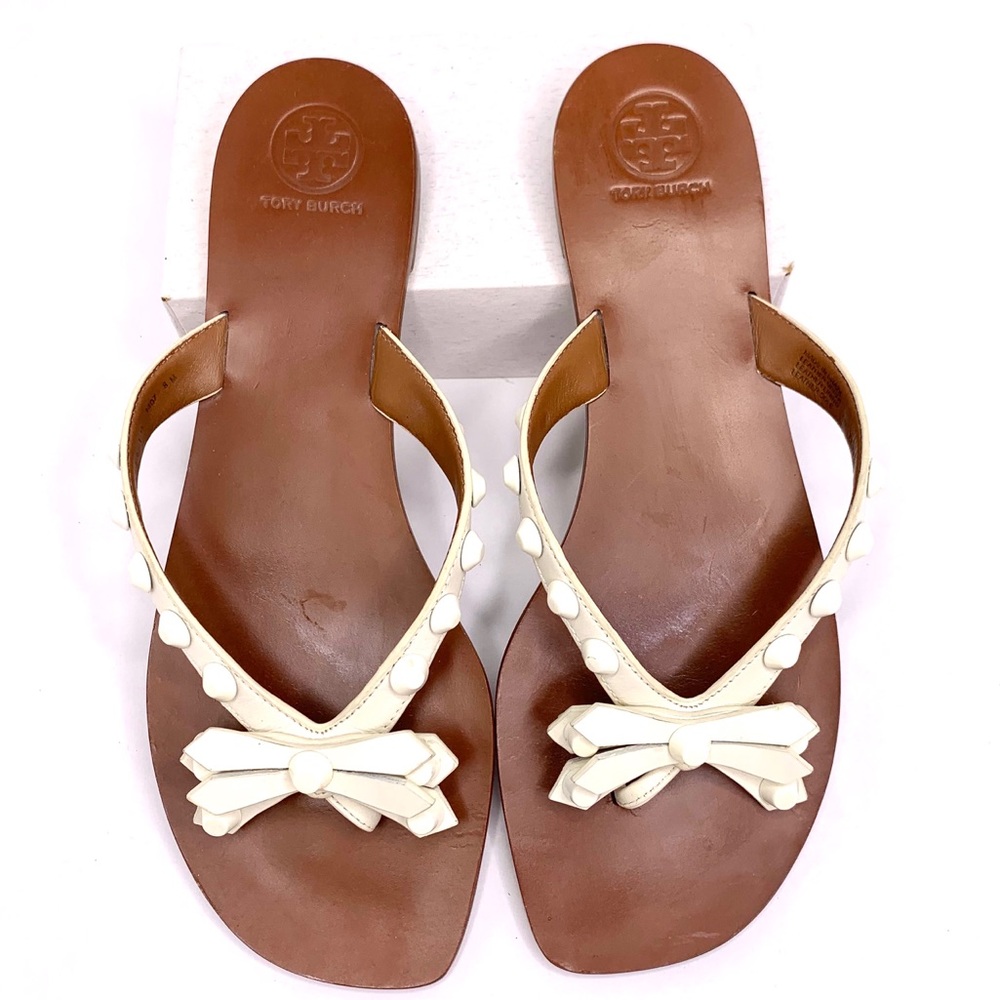 Tory Burch Leather Studded Bows Sandals, Like New!